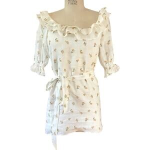 Reformation Indio Linen Off-the-Shoulder Floral Mini Dress Size XS X-Small